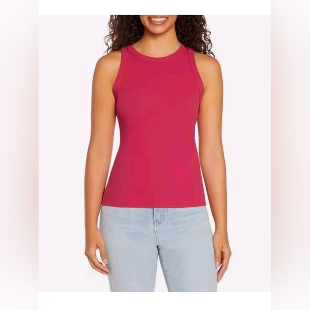 Express Womens Pink Ribbed Tank Top Slim Fit Minimalist Layering Preppy
